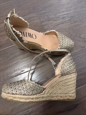 AIMO Natural Woven Espadrille Wedge - Beige